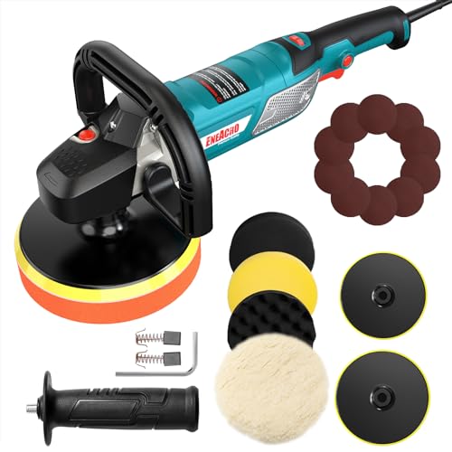 ENEACRO Polidor de carro, máquina de polimento de 1500 W, 6 velocidades variáveis, vem com duas alças e prato de suporte, 4 rodas de esponja, perfeito para polir e fechar móveis, carros