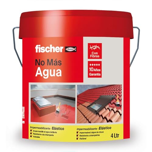 fischer - Tinta impermeável com fibras | resistente à água e exteriores, proteção elástica e antiderrapante, ideal para terraços e tetos, 4 L (cubo 5 kg) | Branco