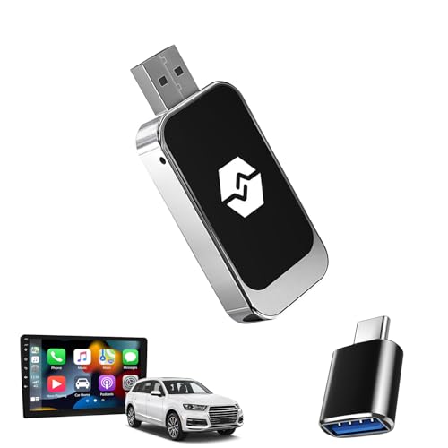 Adaptador sem fios CarPlay – adaptador sem fios para carro Android, Plug & Play, Bluetooth sem fio, 2 em 1, converte o OEM com cabo no carro Android sem fio, porta USB/USB-C