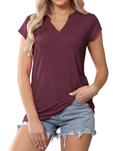 T-shirts de manga curta para mulher, verão, decote em V, blusa elegantes, perder casual, t-shirts top túnica