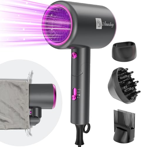Secador de cabelo iónico 2400 W com saco de viagem, [leve, alta velocidade e dobrável] conjunto de penteado com concentrador/difusor/pente de volume, secador de cabelo Hair Dryer para uso doméstico e