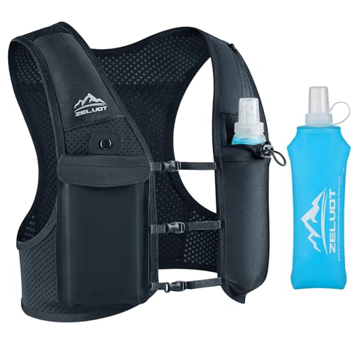 Zelvot Colete de hidratação Trail Running com 500 ml, patente original europeia, alças de peito ajustáveis colete corrida, leve mochila de hidratação para ciclismo carreira