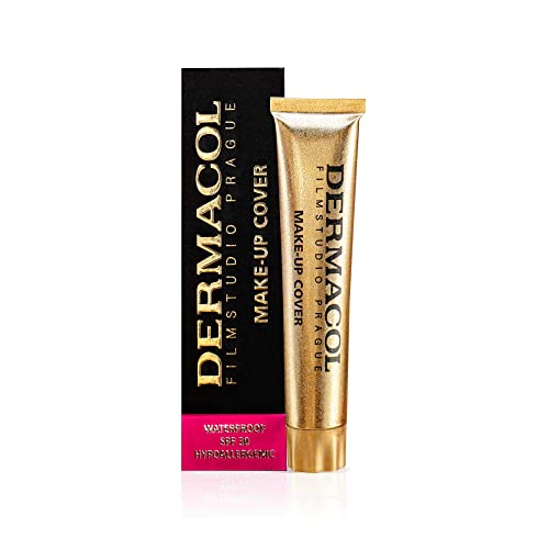 Dermacol DC, Base líquida corretora de cobertura total, cobre tatuagens, cicatrizes, acne, imperfeições, manchas na cara e corpo, à prova de água, SPF 30, Mate natural, 30 g