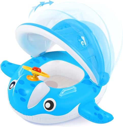 Peradix Flutuador para bebé com assento, ideal para crianças piscina de natação, barco insuflável flutuante para 9-36 meses, crianças no verão (azul)
