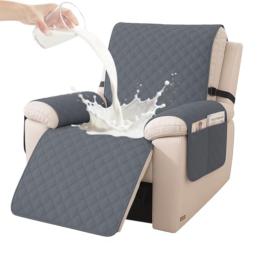 YSTELLAA Capa de poltrona Relax reutilizável de 1 lugar, impermeável, capa de poltrona, capas para poltronas com bolso laterais, animais de estimação, anti-riscos (1 assento, cinzento escuro)