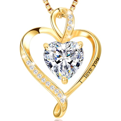 LAVUMO Colares mulher pingente coração gravado I Love You colar prata de lei 925 infinito com pedras de nascimento presente para mulher namorada esposa mãe aniversário aniversário natal