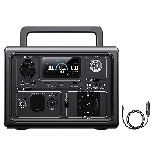 BLUETTI EB3A Gerador solar, bateria de 268 Wh LiFePO4 com 1 600 W (1200 W de pico) CA de saída, recarga de 0 a 80 % em 30 min., estação de energia portátil para campismo (cabo para carro enviar