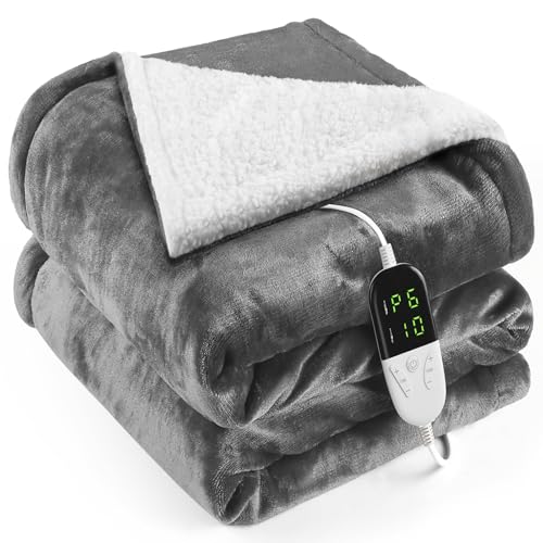 OneAmg Manta elétrica lombar, almofada elétrica, 155 x 180 cm, temporizador de 10 horas e 6 níveis de aquecimento, desliga automático, lavável à máquina, controlo remoto digital manta térmica cinzento