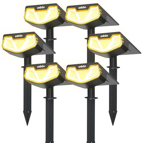 UNBON Luzes solares LED para exterior e jardim, 6 peças holofotes LED exteriores solares jardim potentes 32 LED, 3 modos de luz, impermeável IP65 candeeiro holofote luz solar exterior jardim luz