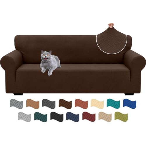 Ystyle Capa para sofá ajustável de 3 lugares, capas para sofá elástico, capa de sofá anti-gatos, sofá cover com apoios de braços, jacquard capas cobertura sofá antiderrapante lavável, café