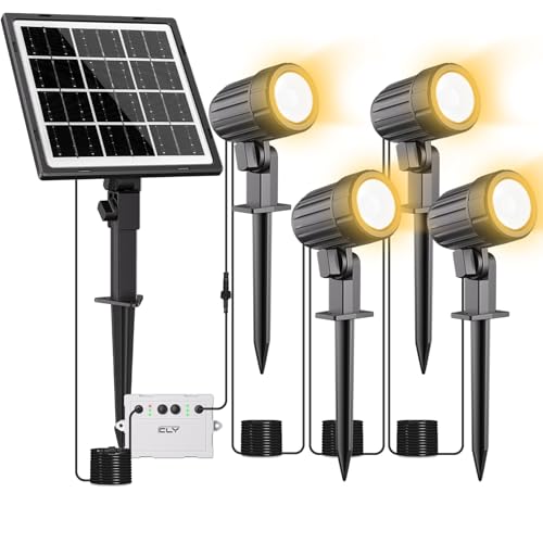 CLY Luzes LED solares para exteriores, holofotes LED exterior solares branco quente 2700 K luzes solares jardim 3 brilho luz solar exterior 5000 mAh holofote solar IP66 impermeável para jardim