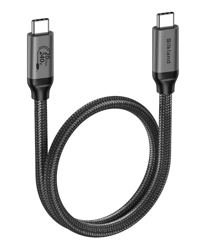 Silkland Cabo USB C 3,2 Gen2 × 2, 20 Gbps cabo de dados USB tipo C, USBC para USBC curto 50 cm, carregamento rápido PD3,1 240 W 48 V/5A, vídeo 5 K/4K@60 Hz para Android Auto, PSSD, Dock, Mac. Book Pro