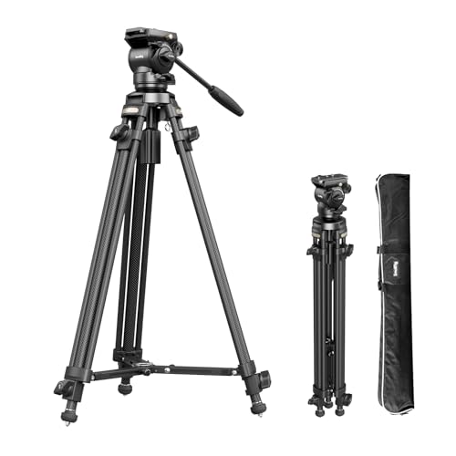 SMALLRIG AD-50 Tripé vídeo leve de fibra de carbono com cabeça fluída de amortecimento contínuo, tripé de 64 polegadas com cabo removível, placa de libertação rápida, carregamento de até 13,2 LB -