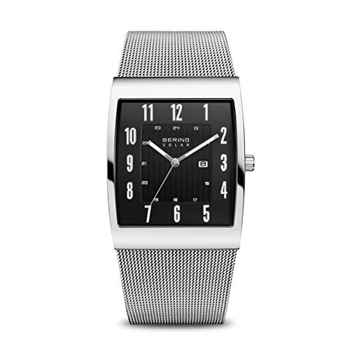 BERING 16433 Reloj Solar para Hombre con Caja de Acero Inoxidable de 33 mm y Esfera, Correa milanesa, Cristal de Zafiro y Resistencia al Agua de 3 ATM