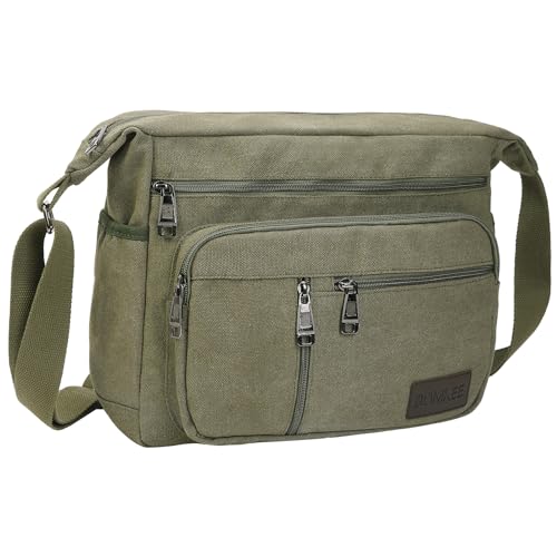 BOMKEE Malas de tiracolo para homens, bolsa de ombro grande de lona para portáteis, caminhadas, trabalho e escola