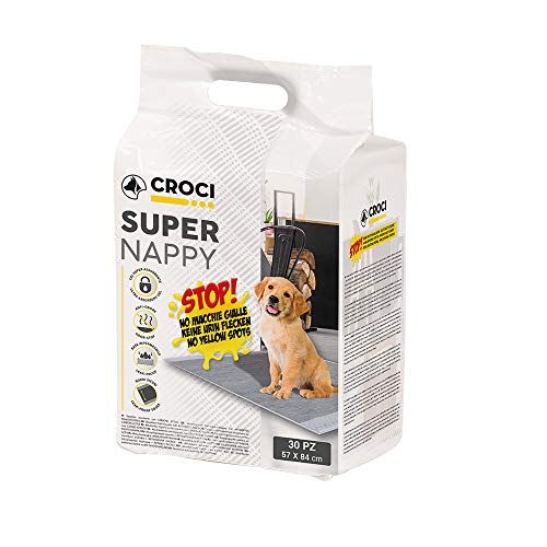 Croci Super Nappy Carvão ativado - tapete higiénico para cães 57 x 84 cm - 30 peças, cuecas para cães e animais de estimação, para pés de cães e gatos ultra absorventes descartáveis