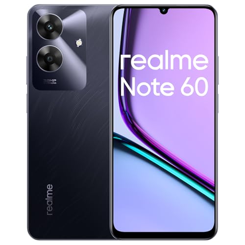 realme Note 60 Smartphone Android 14, 4G telemóvel Dual SIM, ecrã LCD de 6,74", 4 GB RAM 128 GB ROM, bateria de 5000 mAh, 32 MP câmara clara, Octa Core, preto, sem adaptador