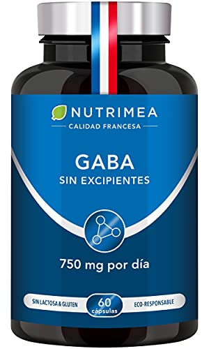 Gaba 750 mg/Dia relaxante natural | 60 cápsulas veganas, combate ao stresse e sem ansiedade, fabricado em França, ajuda a dormir bem e a relaxar, ácido gama Amino Butírico