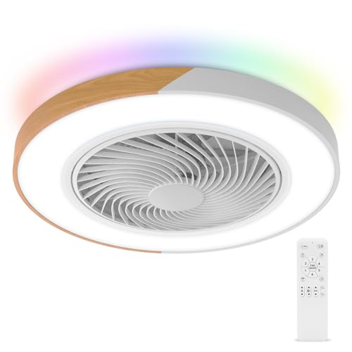 BESCOST Ventoinha de teto com controlo remoto, ventilador com luz lâmpada LED, motor DC 18 W LED 3000 K-6000 K, velocidade de vento ajustável 6, adequado para 10 pouces-15 pouces cozinha, estúdio,