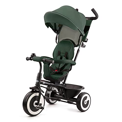 Kinderkraft ASTON Triciclo evolutivo, bicicleta sem pedais, bicicleta para bebé, dobrável, para crianças, cinto, com acessórios, porta-copos, cesta, 9 meses a 25 kg, verde