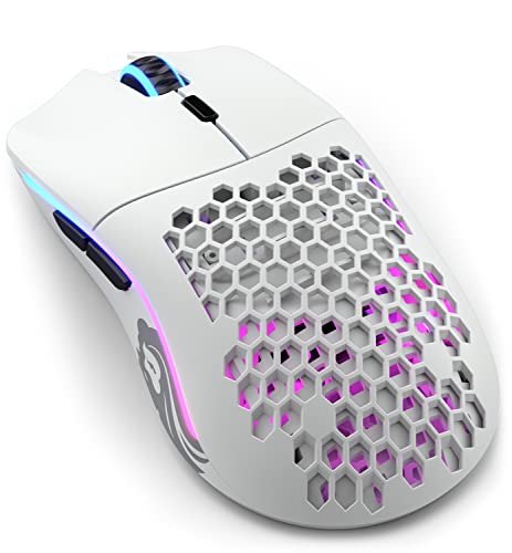 Glorious Gaming Model O Wireless rato gaming sem fios - 69 g super leve, design colmeia, RGB, ambidextro, sem lag 2,4 GHz sem fio, bateria de até 71 horas - branco mate