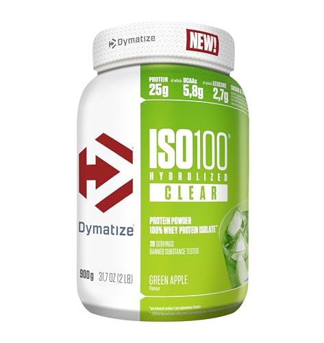 Dymatize ISO 100 Hydrolyzed Clear Green Apple 900 g Hidrolizado de proteína de soro transparente isolado em pó