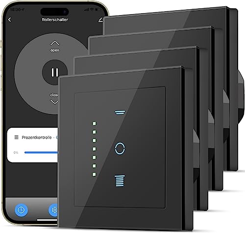 CURRYSMARTER - Interruptor de persiana wi-fi, 6.ª geração, com led controlável, temporizador inteligente, requer condutor neutro, controlo de persianas compatível com Echo Alexa/Google, 4 unidades
