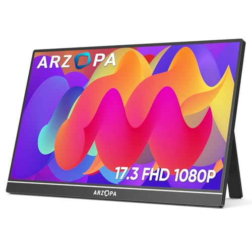 ARZOPA Monitor portátil grande de 17,3 polegadas, 1920 × 1080 FHD HDR IPS Kickstand monitor para computador portátil, HDMI USB C segundo ecrã externo para PC/Mac/PS3/4/5/Xbox (A1M)