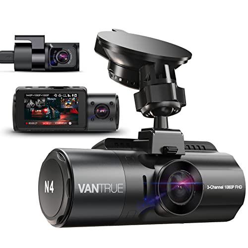 VANTRUE N4 Dashcam Câmara de carro 4K frontal, 3 lentes 2,5 K + 2,5 K + 1080P, visão noturna infravermelha IR, modo de estacionamento 24/7, WDR de 2,45 polegadas, supercondensador, sensor G, máximo