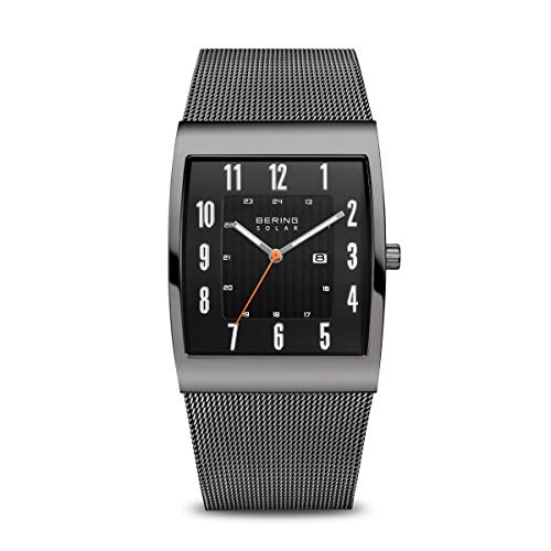 BERING 16433 Reloj Solar para Hombre con Caja de Acero Inoxidable de 33 mm y Esfera, Correa milanesa, Cristal de Zafiro y Resistencia al Agua de 3 ATM