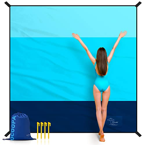 OCOOPA Cobertor de praia, extra grande, à prova de areia e impermeável, tapete de piquenique, livre de areia, confortável, nylon para-quedas duradouro 210T, leve, 4 estacas e 1 mala de viagem, S09