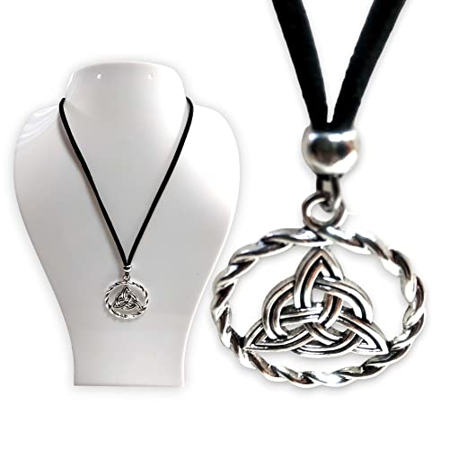 Collar Nudo de Bruja Amuleto Plata | Antelina Negra 50cm Adaptable para Hombre y Mujer | Amuleto | Protección contra Hechizos + Bolsa de Yute Hecha a Mano Regalo (Estilo 4)
