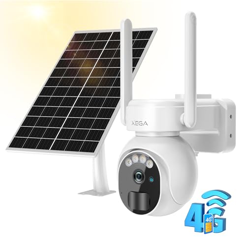 Xega 4G LTE Câmara de vigilância exterior com cartão SIM 2K HD câmara de segurança solar sem fios com bateria PTZ 355°/90° visão noturna deteção de movimento áudio bidirecional