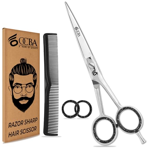 OCBA Tesoura de cabeleireiro profissional tesouras de salão de barbeiro 6,0 polegadas tesoura de corte de cabelo (6 polegadas prata)