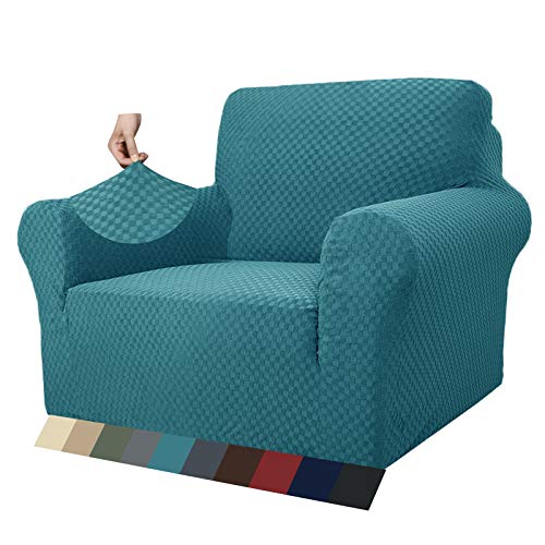 MAXIJIN Capas de cadeira jacquard para sala de estar, super elásticas, antiderrapantes, com braços, cães e animais de estimação, 1 peça elástica, protetor de sofá (1 lugar, azul pavão real)