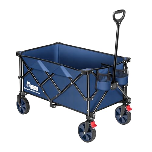 VIVOHOME Carrinho de mão dobrável de 200 L com rodas grandes e porta-copos, carrinho de transporte XXL para jardim, praia e campismo, tecido impermeável 600D, capacidade até 136 kg