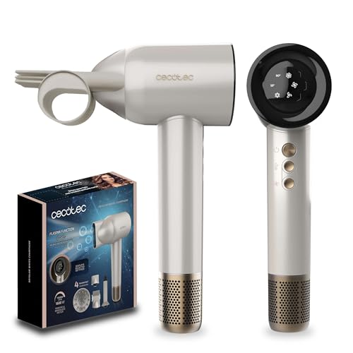 Cecotec Secador de cabelo motor Brushless e tecnologia de plasma DryGlam Waves champanhe. 1600 W, 110000 RPM, cabeça 4 em 1, efeito de coanda, ecrã digital, controlo inteligente de calor, função