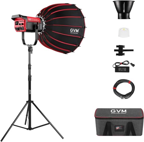GVM 300 W Luz de vídeo LED com Softbox, iluminação de fotografia LED colorida para estúdio e cinema, luzes de estúdio 65000 Lux/m com APP e controlo DMX, 2700K-6800K, 12 cenários de luz luz luz de