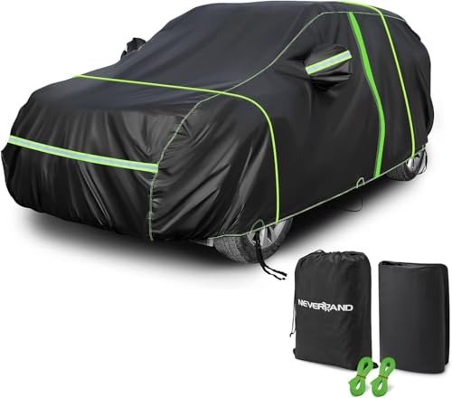Capas para carro NEVERLAND resistentes ao pó, à chuva, antirriscos, PEVA + algodão com cobertura impermeável, com fecho de correr e faixa refletora, cordão de fixação para pneu