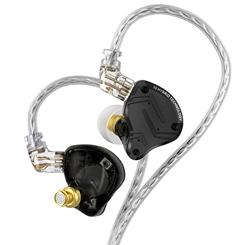 KZ ZS10 Pro X In Ear Monitor, 4BA+1DD auriculares híbridos HiFi com monitor de orelha, auriculares com cabo com cabo de 2 pinos de 0,75 mm para audiófilos (X preto, sem microfone)