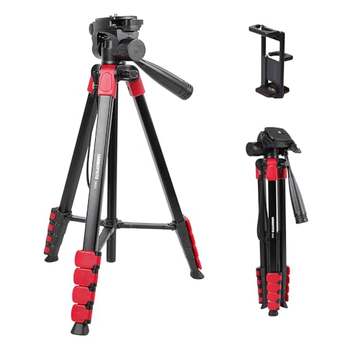 CAMBOFOTO Tripé de 172 cm para câmaras, tripé leve para telemóveis, fabricado em alumínio com clipe para telemóvel e bolsa de transporte, compatível com tablets, smartphones e câmaras DSLR