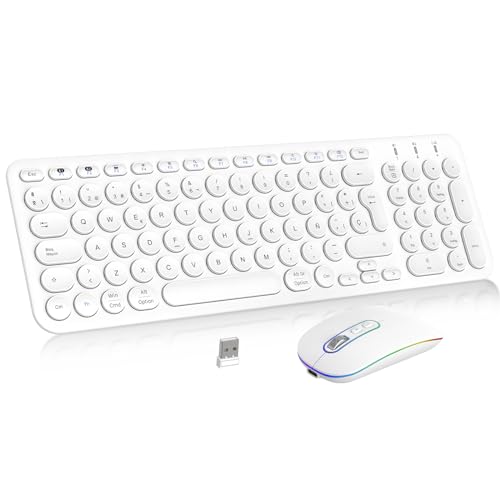 Teclado e rato sem fios, PINKCAT 2.4G conjunto de teclado ultrafino e rato ergonómico silencioso com 12 atalhos multimédia para computador, PC, tablet, computador de mesa (brilho)