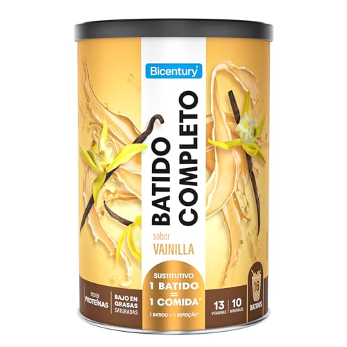 Bicentury Batido completo substitutivo de comida sabor baunilha, rico em proteínas, baixo em gorduras saturadas, um batido é igual a uma refeição completa, 436 g, 16 porções