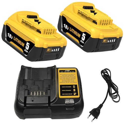 TOPBATT 2 peças 5000 mAh Recarga para Dewalt bateria 18 V 1 peça 10,8 ~ 20 V 3A DCB107 para Dewalt carregador de bateria com indicador LED