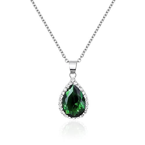 Linawe Colar de corrente com pingente para mulher, colar de pedra natal de diamante simulado, colar de cristal para mulher, conjunto de jóias de moda disponível em tons de ouro, ouro rosa e prata