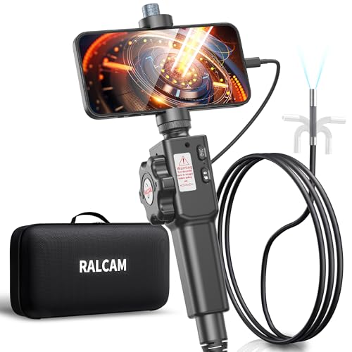 Ralcam Endoscópio industrial câmara endoscopia, endoscópio para telemóvel 5,5 mm 720 P HD câmara de inspeção com 6 luzes LED ajustáveis boroscópio 1 m cabo semirígido para telemóvel Android iOS