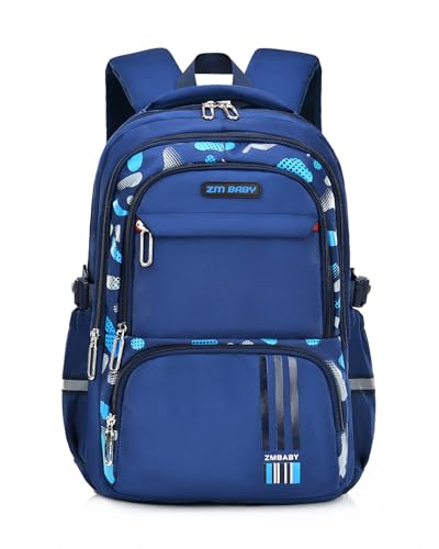 Amythe Mochila escolar para adolescentes crianças, mochila escola de nylon para crianças mochilas escolares para primária e secundária de graus 3 a 9, mochila informal grande, Azul safira