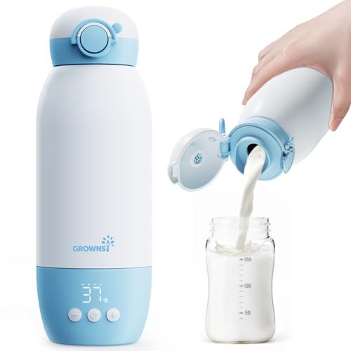 GROWNSY Aquecedor de babete portátil de viagem aquece babetes elétrico com aquecimento rápido para leite, bateria de 10000 mAh, capacidade de 600 ml e controlo de temperatura.