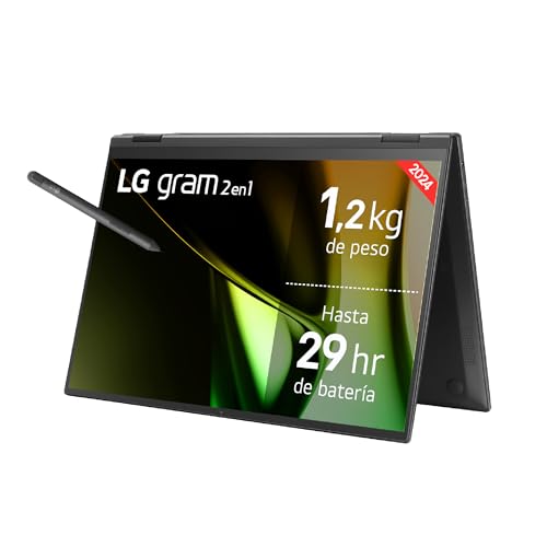 LG Gram 2 em 1, 14T90S-G.AA75B Computador portátil ultraleve de 35,5 cm (14 polegadas) 1920x1200, painel IPS Touch antirreflexo, Intel® Core™ Ultra 7, 16 GB RAM, 512 GB SSD, 12 50 g, Bateria 29 h,