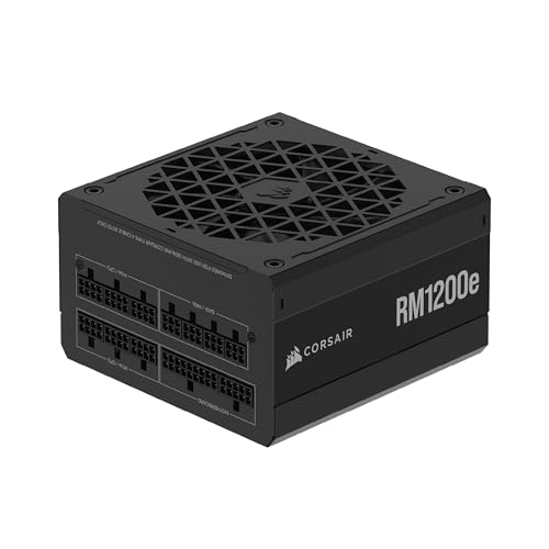 CORSAIR RM1200e (2023) Fonte de alimentação modular ATX de baixo ruído com cabo 12 V - 2 x 6 – ATX 3,1 & compatível com PCIe 5.1, Cybenetics Platinum, condensadores a 105 °C, espera moderna, preto